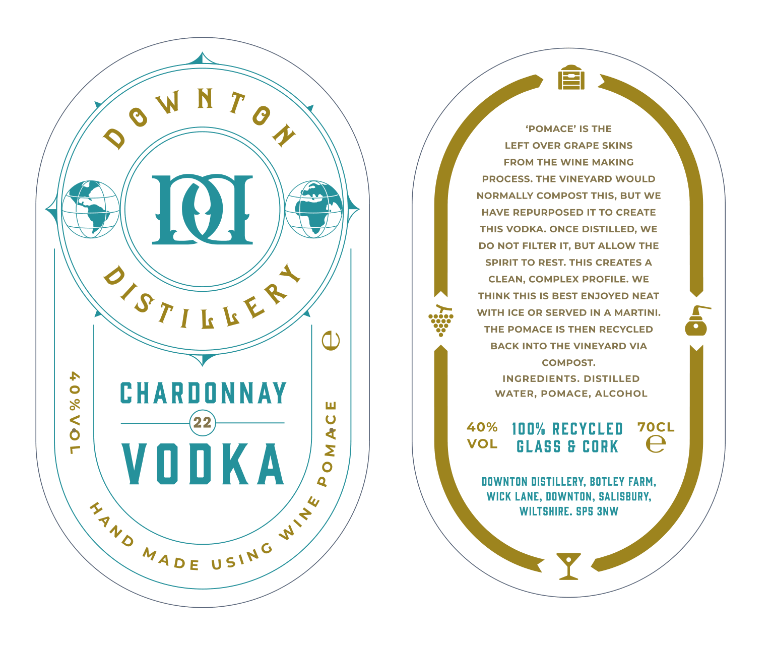 Downton Distillery Chardonnay Vodka label design