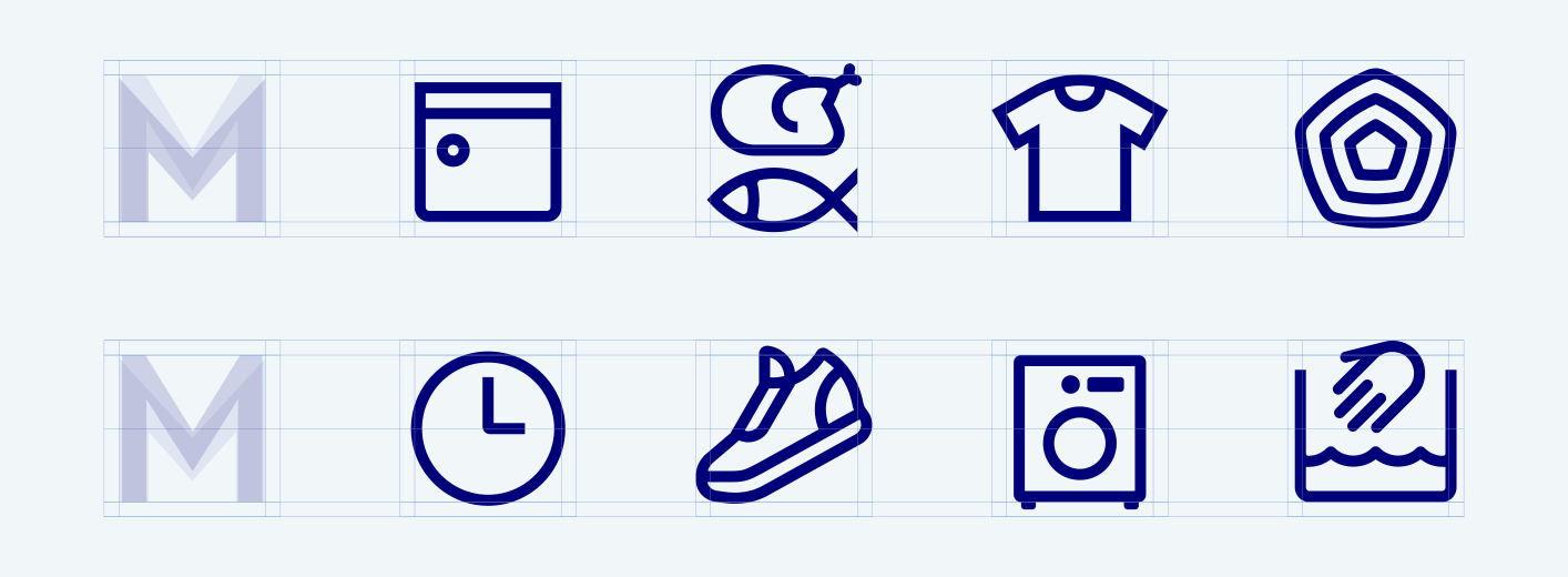 Electrolux icons shown in proportion to the letter M