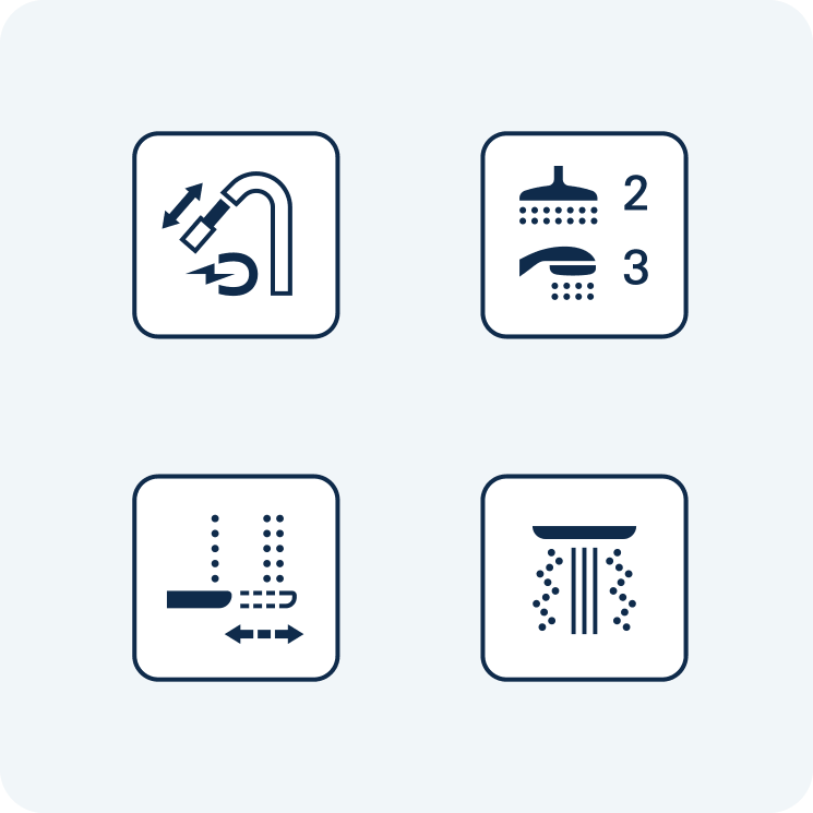 A selection of GROHE icons displaying the consistent detailing