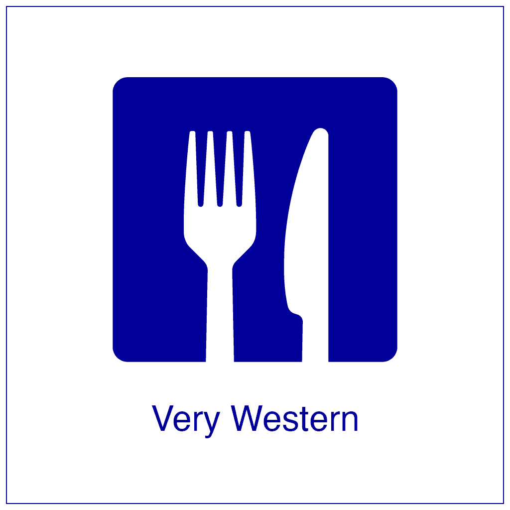 Pictogram denoting food using a Western knife and fork metaphor.