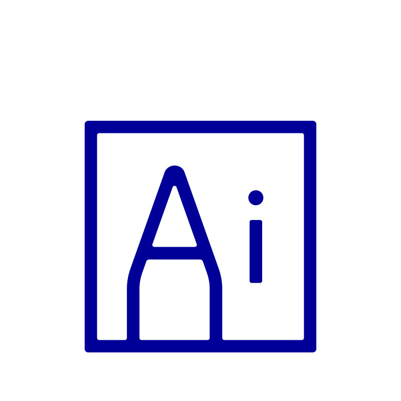 Pictogram of a pen tip next to the letter 'i' to reference both a stylus and 'Ai', as in the Adobe Illustrator file format.