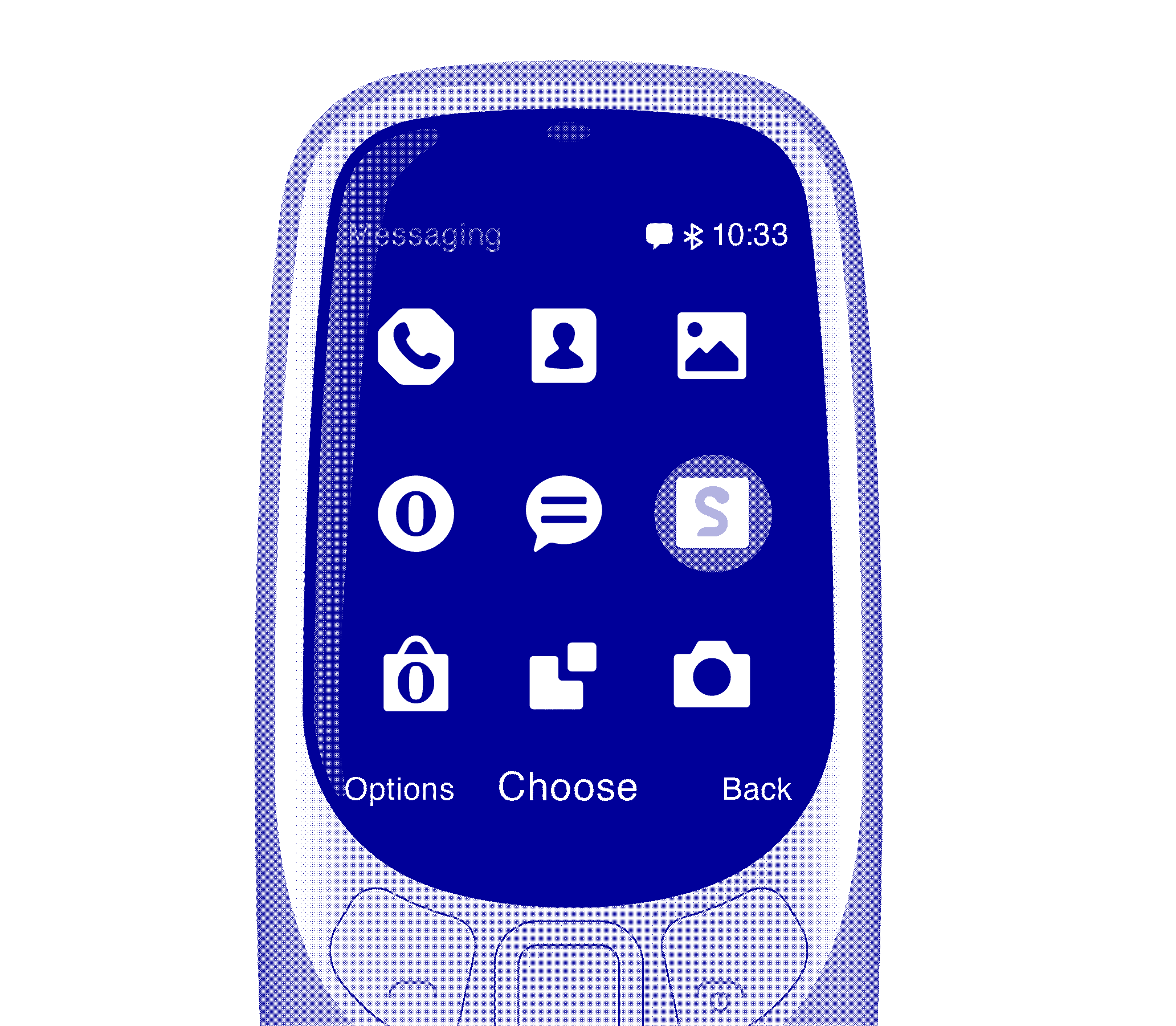 A close up of the main menu icons on the homepage of the Nokia 3310 device.