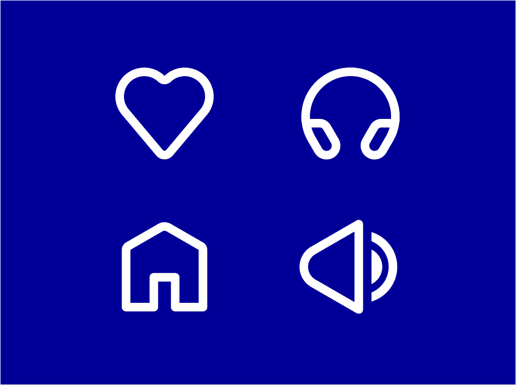 Four icons from the Spotify set. Including Home, Favourite, Profile and Library.